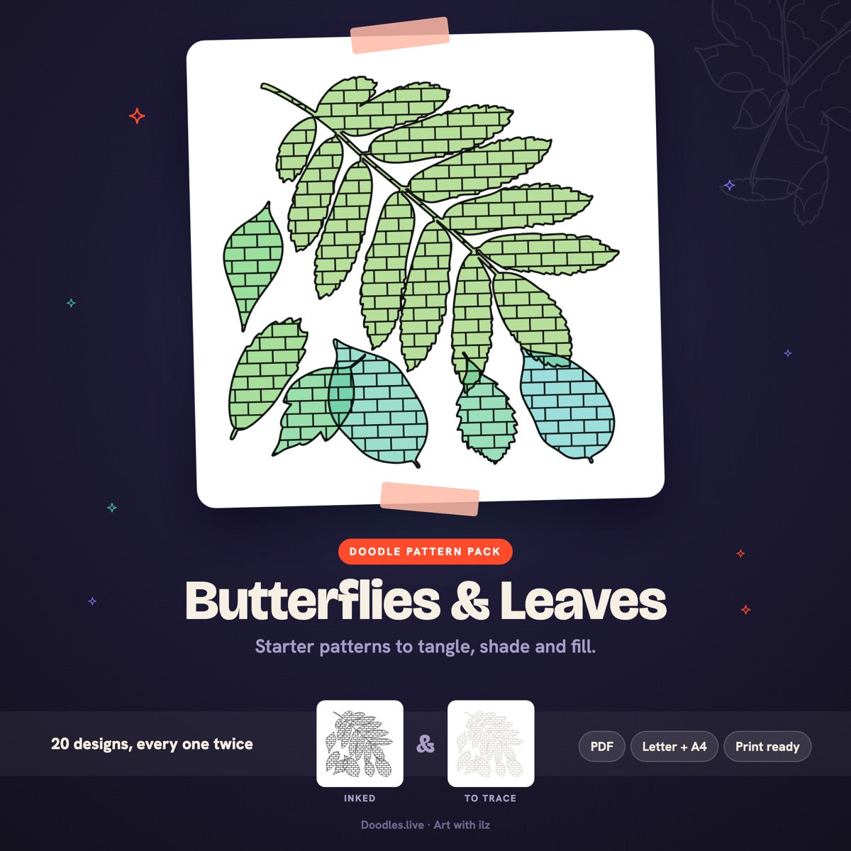Butterflies & Leaves: Nature Doodle Patterns