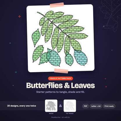 Butterflies & Leaves: Nature Doodle Patterns