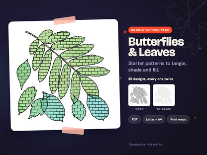 Butterflies & Leaves: Nature Doodle Patterns