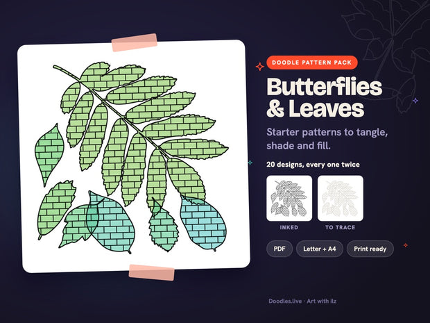 Butterflies & Leaves: Nature Doodle Patterns