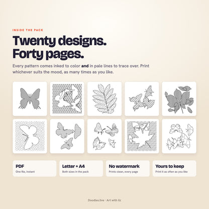 Butterflies & Leaves: Nature Doodle Patterns