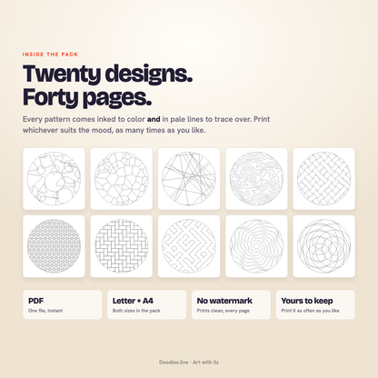 Twenty designs, forty printable pages